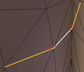 手前側の黄色い線と白い線の角度と同じになるように奥側の頂点からも辺が伸びていることを想定した図
